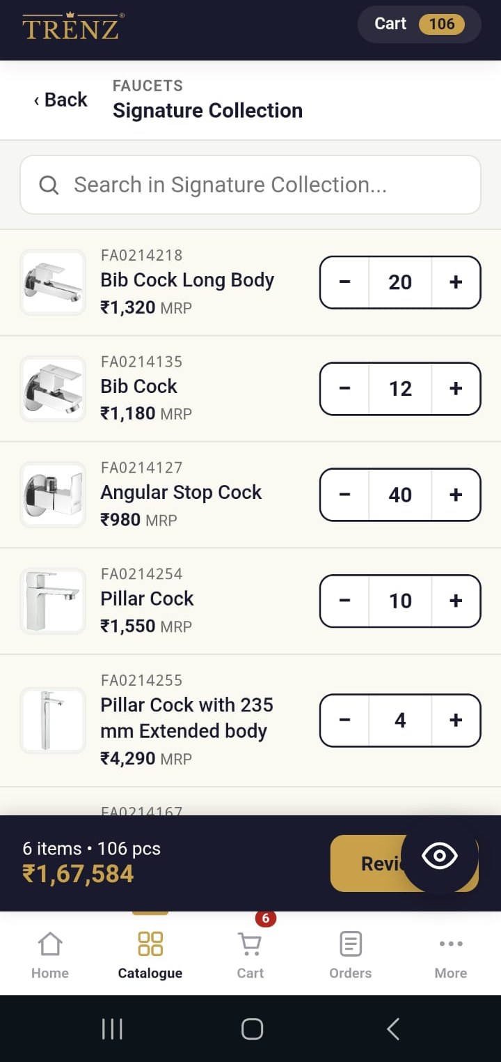 TRENZ Channel Partner App — live catalogue with transparent dealer pricing and ordering
